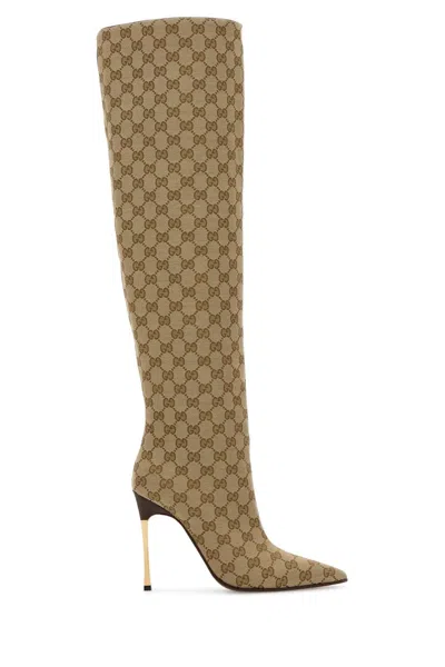 Gucci Gg Fabric Cuissardes Boots In Nude