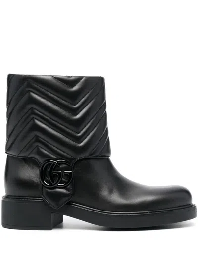Gucci Gg Leather Ankle Boots In Black