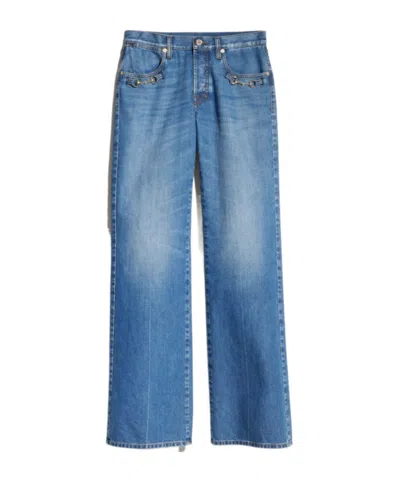 Gucci Bootcut Cotton Denim Pants With Horsebit In Blue
