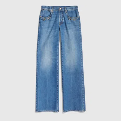 Gucci Bootcut Cotton Denim Pants With Horsebit In Blue