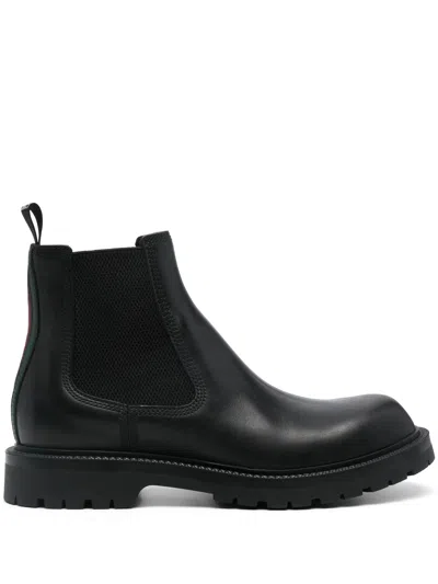 Gucci Ankle Boots With Web Detail In Black