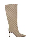 Gucci Knee Length Stiletto Heel Pointed Toe Boots In Brown