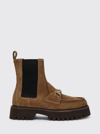Gucci Boots Woman Leather In Brown