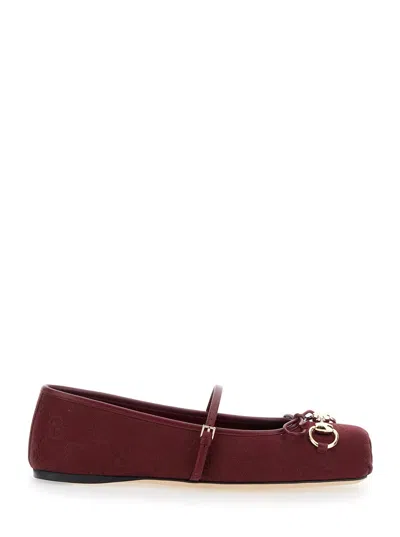Gucci Bordeaux Ballet Shoes With Horsebit And Bow Detail On The Front In Canvas Woman In Burgundy