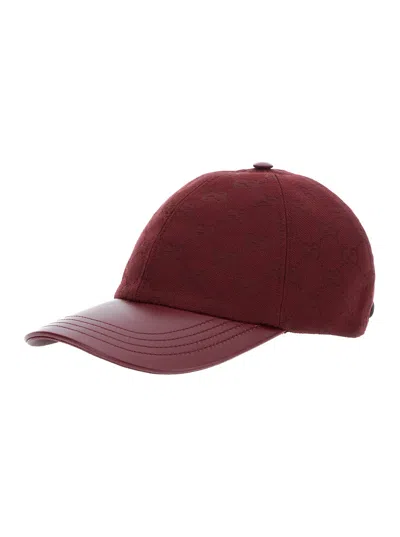 Gucci Bordeaux Baseball Cap With Gg Buckle Closure On The Rear In Gg Canvas Woman