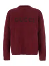Gucci Bordeaux Crewneck Sweater With Logo Lettering Embroidery On The Front In Wool Man In Burgundy
