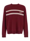 Gucci Men Bordeaux Crewneck Sweater With Logo Lettering On The Front And Striped Detail In Wool Man In Red
