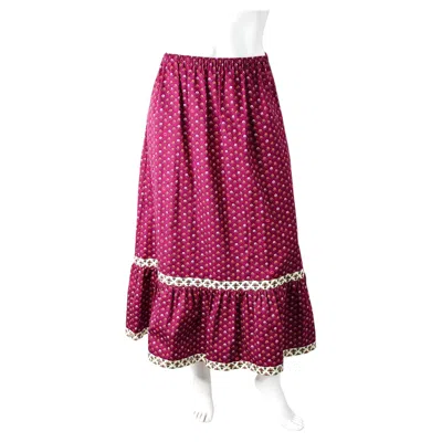 Pre-owned Gucci Bordeaux Floral Print Cotton A-line Maxi Skirt Circa 2023 In Red