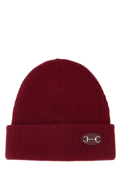 Gucci Bordeaux Horsebit Beanie Hat In Burgundy