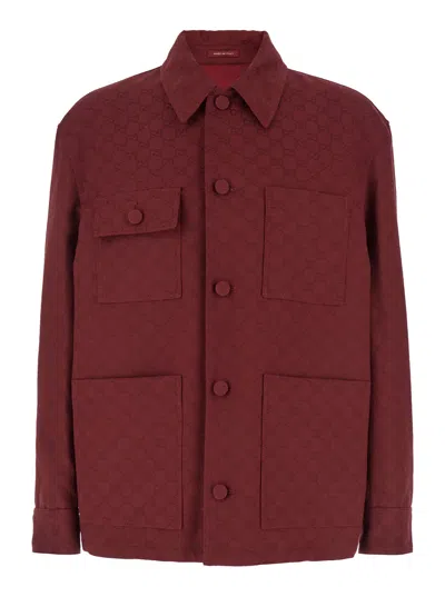 GUCCI BORDEAUX JACKET WITH ALL-OVER GG MOTIF IN COTTON BLEND MAN