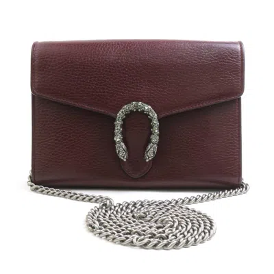 Pre-owned Gucci Bordeaux Leather Chain/shoulder Wallet () In Burgundy
