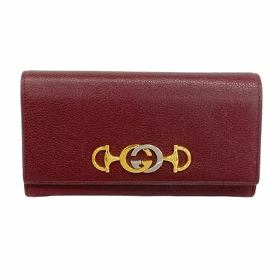 Pre-owned Gucci Bordeaux Leather Long Wallet (bi-fold) () In Burgundy