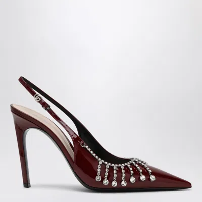 Gucci Bordeaux Patent Leather Pump With Crystal Chain In Red