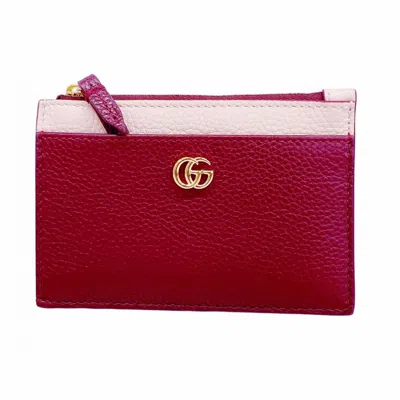 Pre-owned Gucci Bordeaux Pink Pink Beige Leather Coin Purse/coin Case ()