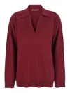Gucci Bordeaux Polo Collar Sweater With Gg Logo On The Front In Wool Woman In Burgundy