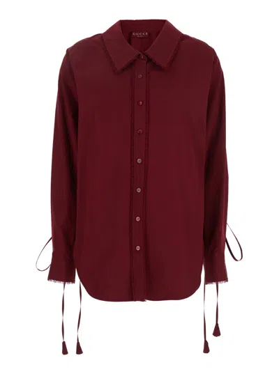 GUCCI GUCCI BORDEAUX SHIRT WITH DETACHABLE LACES AT THE WRISTS AND POINTED COLLAR IN COTTON WOMAN