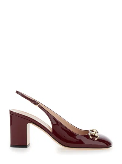 Gucci Bordeaux Slingback Pumps With Horsebit In Patent Leather Woman In Red