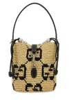 Gucci Borsa A Secchiello Gg Mini In Rafia Ricamata Donna