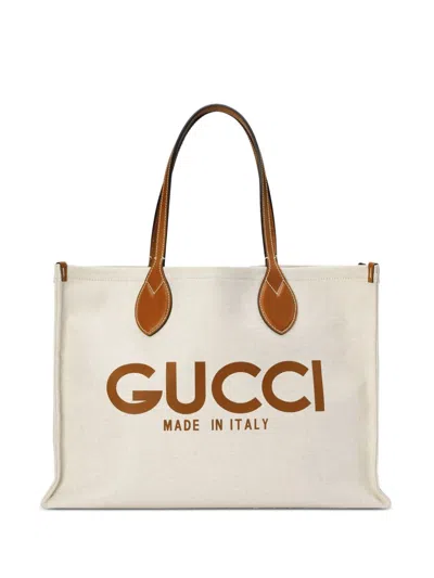 Gucci Logo-print Tote Bag In Brown