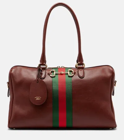 Gucci Borsetto Large Leather Bowling Bag In Brown