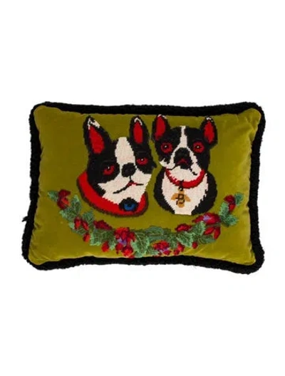Pre-owned Gucci Bosco And Orso Needlepoint Cushion In Green