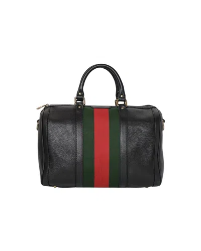Gucci Boston Bag With Web Stripes And Gold Accents In Black