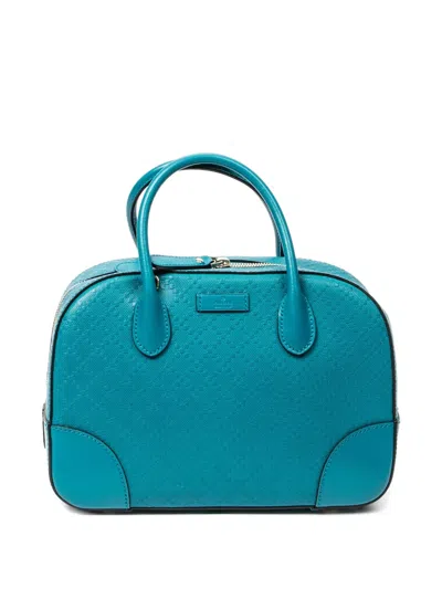 Pre-owned Gucci Boston Leather Tote Bag In Blue