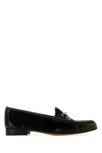 Gucci Bottle Green Velvet Horsebit 1953 Loafers In Black