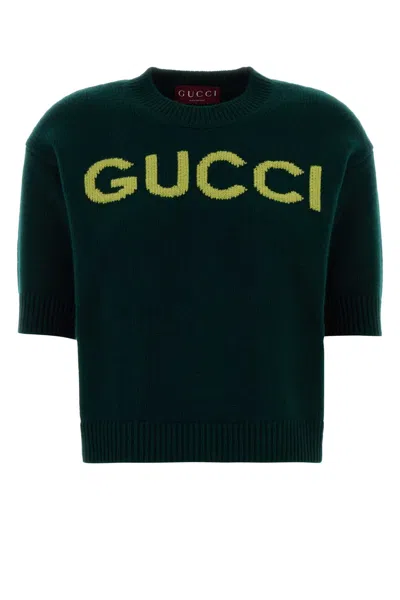 GUCCI GUCCI BOTTLE GREEN WOOL SWEATER