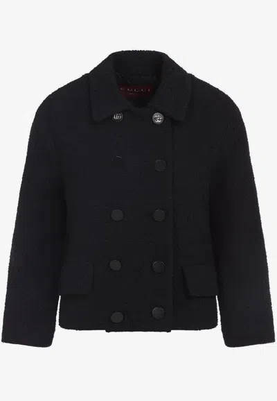 Gucci Boucle Double-breasted Short Coat In Black