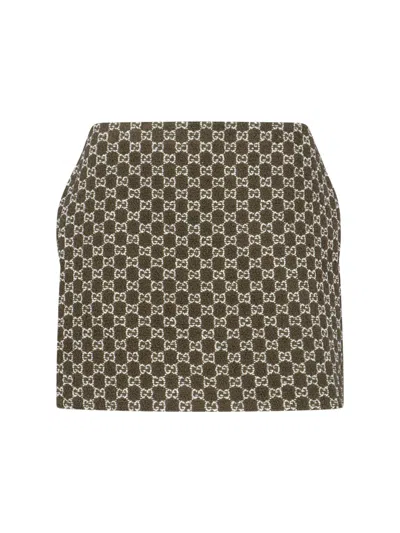 Gucci Bouclé "gg" Mini Skirt In Green