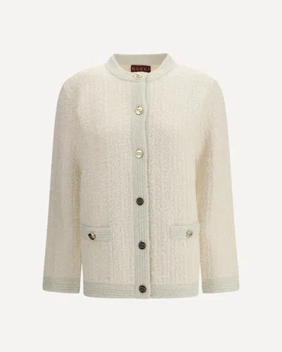 Gucci Ivory Stretch Boucle Cardigan In Neutral