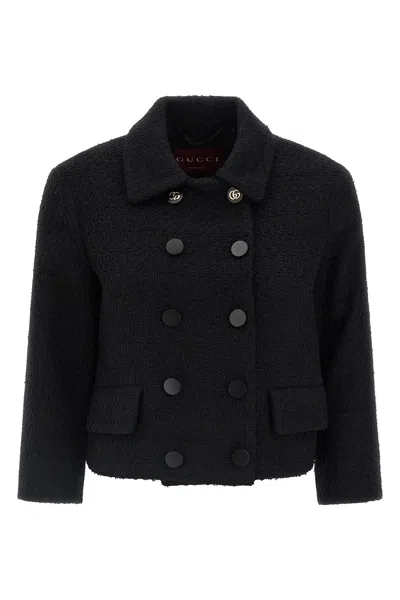 Gucci Double-breasted Wool Jacket Featuring Pockets In Black