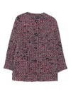 Gucci Womens Blue Red Mc Boucle-texture Round-neck Wool-blend Jacket In Multi