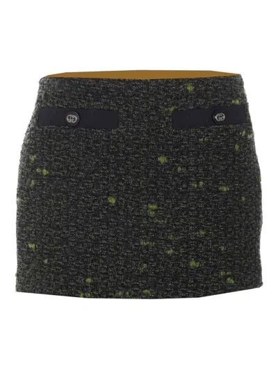 Gucci Boucle Wool Mini Skirt In Green