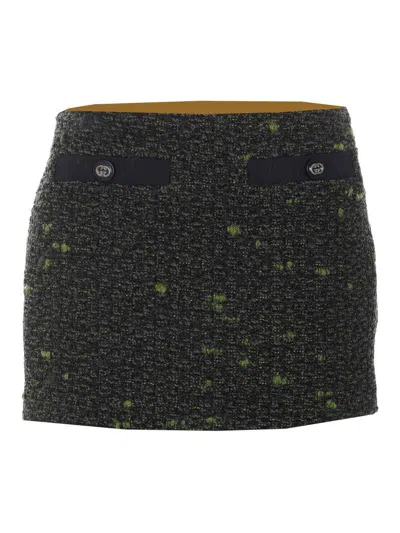 Gucci Boucle Wool Mini Skirt In Green