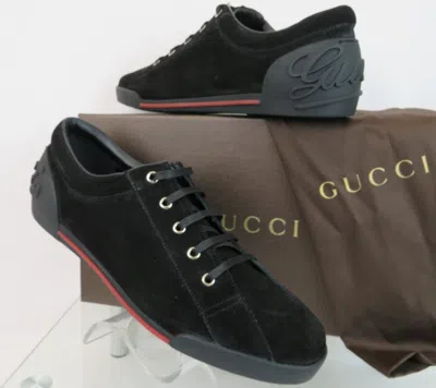 Pre-owned Gucci Boulevard Black Suede Logo 281009 Lace Up Sneakers 8.5 / Us 9.5 Italy