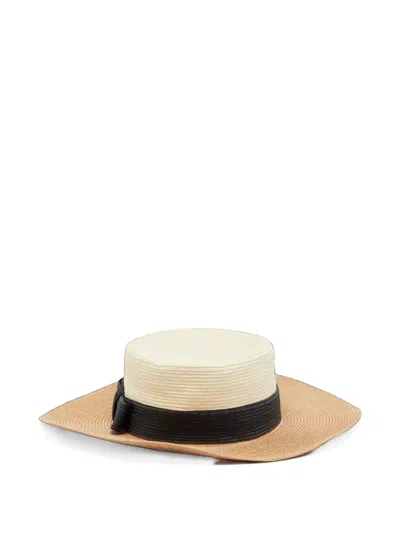 Pre-owned Gucci Bow Boater Hat In Neutrals
