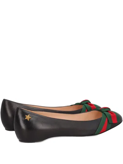 Pre-owned Gucci Bow-detail Ballet Flats In Black