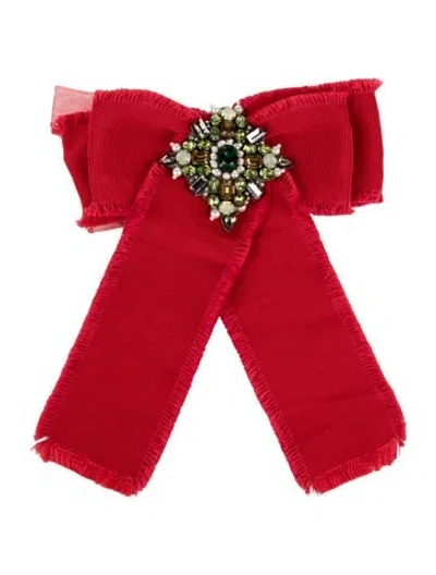 Pre-owned Gucci Bow Embellished Hair Clip In Red