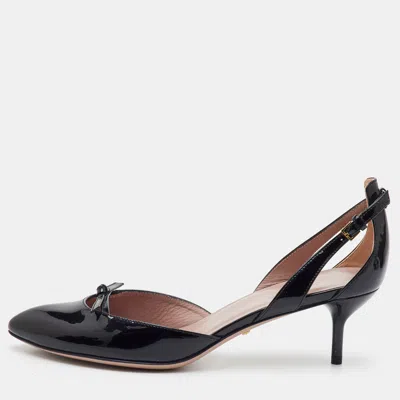Pre-owned Gucci Bow Size 36.5 Black Patent Leather Pointed Toe Pumps