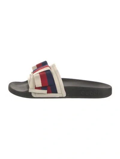 Pre-owned Gucci Bow Slide Sylvie Web Accent Slides In Red