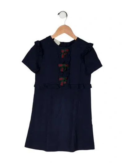 Pre-owned Gucci Babies' Bow Web Dress In Blue