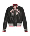 Gucci Bow Zipper Leather Jacket In Black