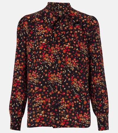 Gucci Bow-detail Floral Silk Blouse In Multi