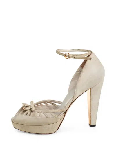 Pre-owned Gucci Bow-detail Platform Sandals In Neutrals