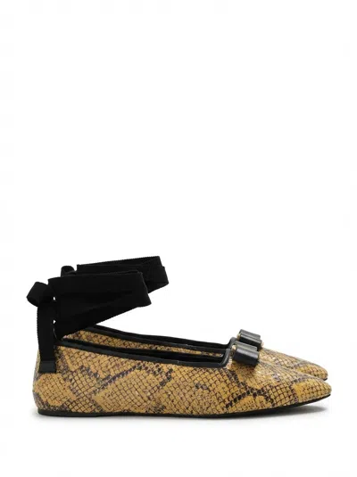 Gucci Bow-detailed Tie-strap Flats In Brown