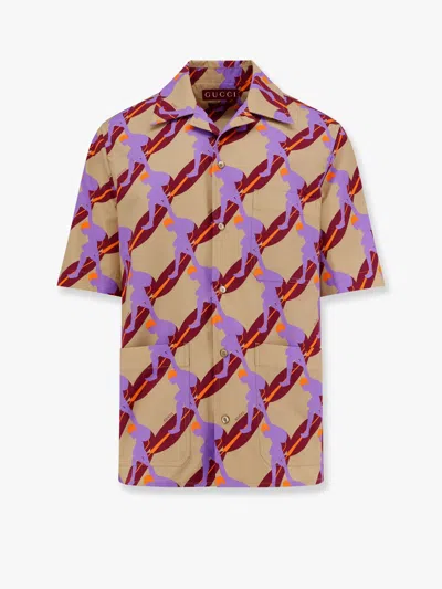 GUCCI BOWLING COTTON POPELINE SHIRT WITH ALL-OVER SURFER PRINT
