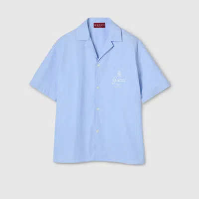 Gucci Bowling Shirt Striped Notch Collar Short Sleeves In Blue