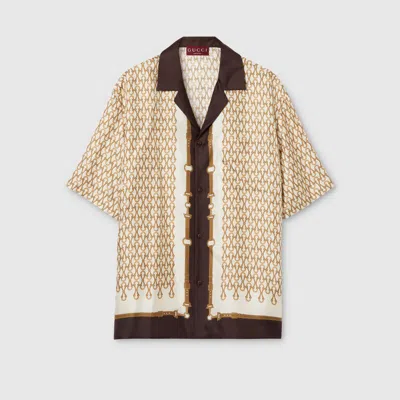 Gucci Bowling-shirt Aus Seidentwill Mit Print In Neutral